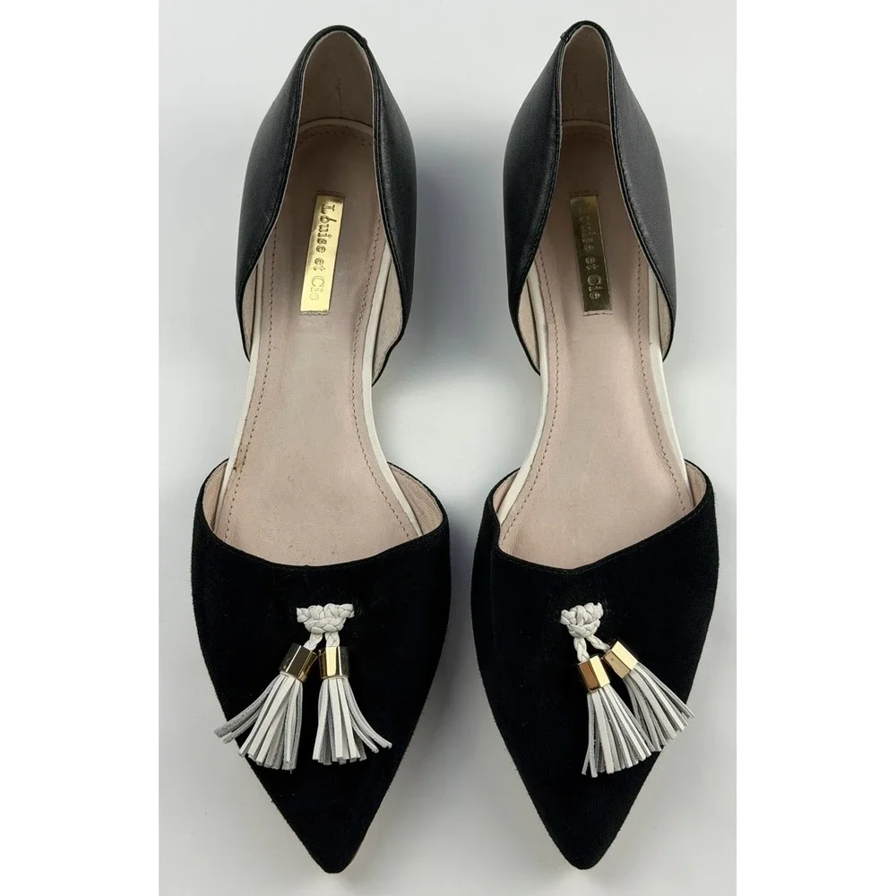 Louise et Cie Womens 8.5 Black Leather D'Orsay Flats Pointed Toe Tassels